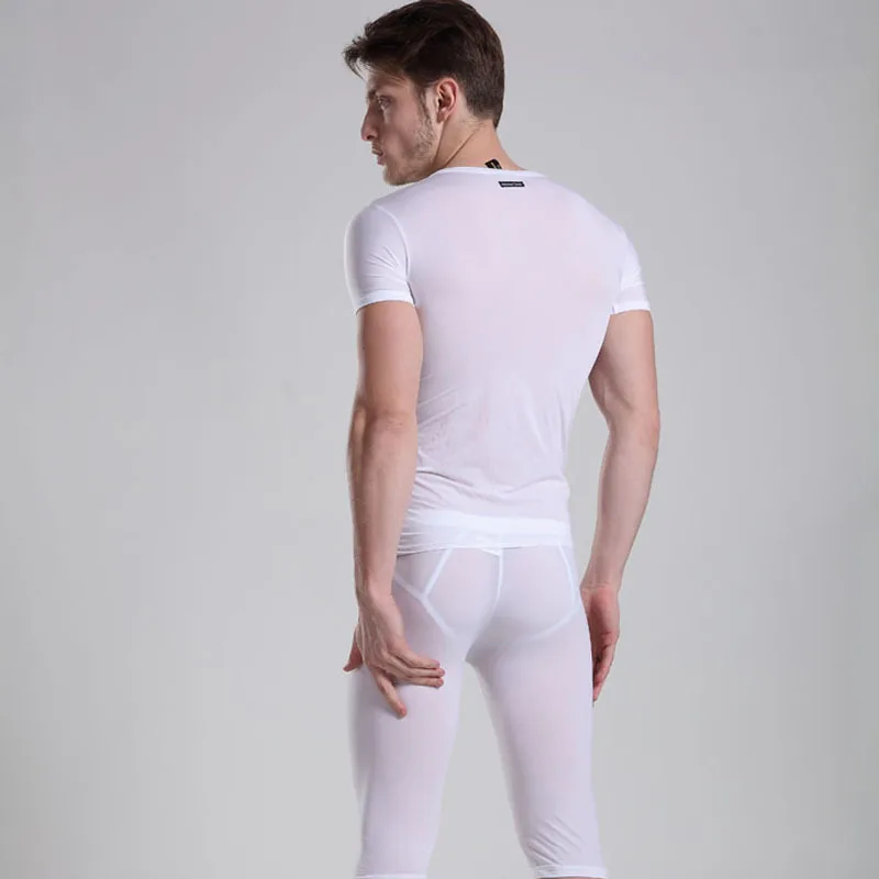 Пижамный комплект мужской из топа и брюк вискозы с коротким рукавом V образным