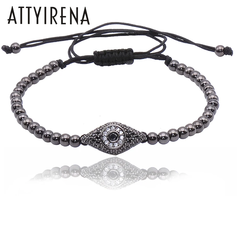 ATTYIRENA модный стиль Pave Eye коннектор и 4 мм круглые бусы браслеты Плетеные макраме
