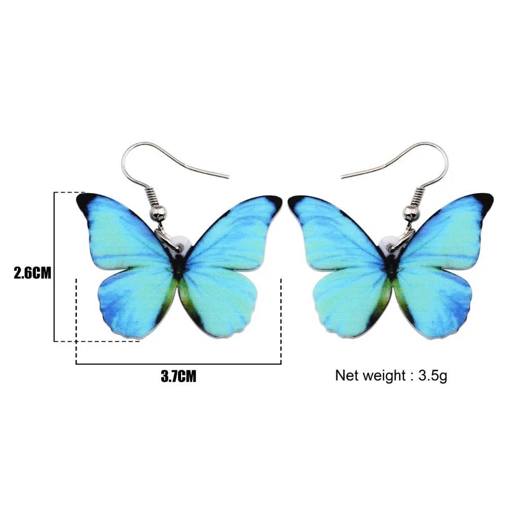 Женские акриловые серьги подвески Bonsny крупные бабочки Morpho Menelaus модные