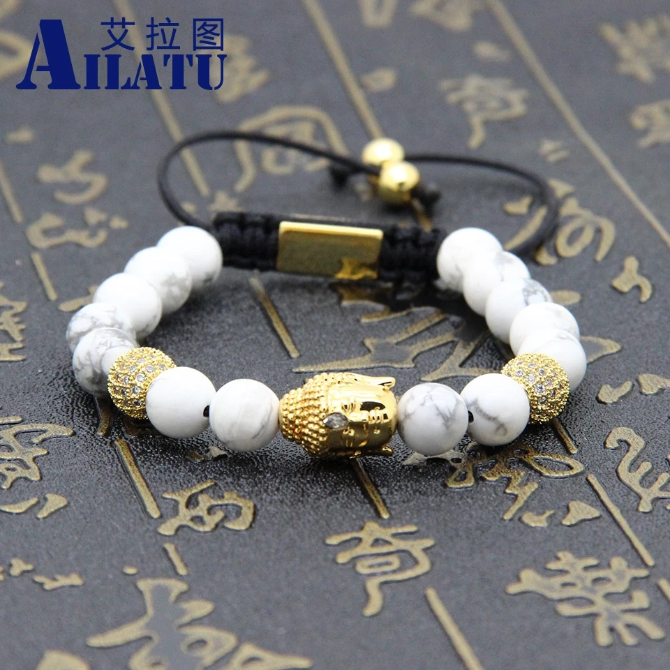 Ailatu религиозные украшения оптом 10 шт./лот 8 мм белый мраморный камень Howlite с