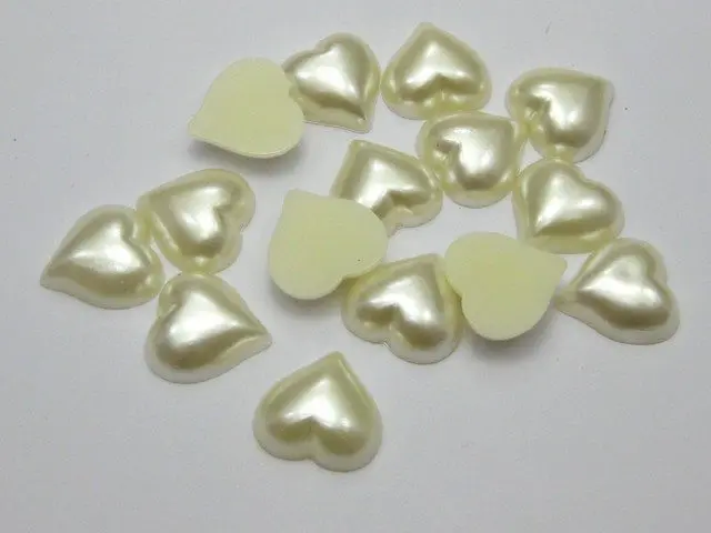 

50 Ivory Heart Half Pearl Bead 16mm Flat Back Scrapbook Craft
