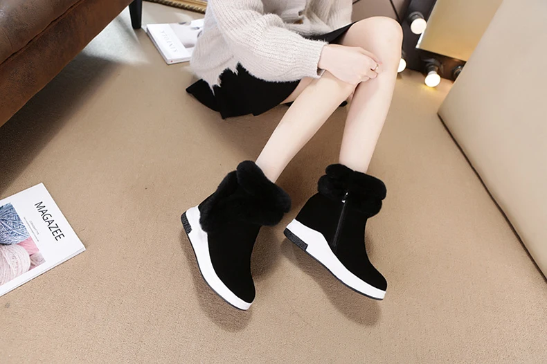 Women's Snow Boot Winter Genuine Leather Female Shoes Woman Warm Winter Boots Ankle Boots For Women Wedges Shoes Boot
