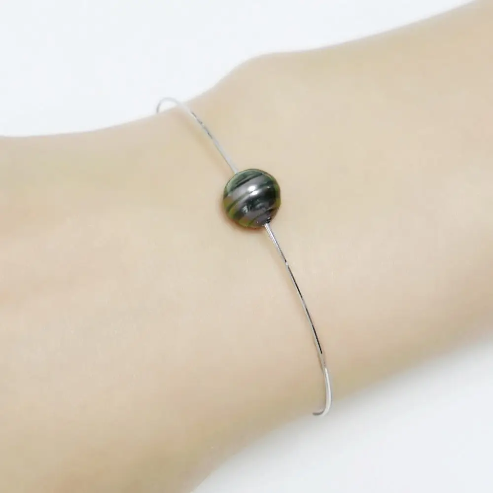 Китайский Павлин зеленый Tahitian культивированный жемчужный браслет 18k Белое