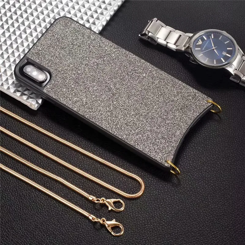 For iPhone X XR XS Max 8 6 6s Plus Silicon Bling Glitter Crystal Sequins Soft TPU Cover fashion Hanging neck rope Diamond Case |