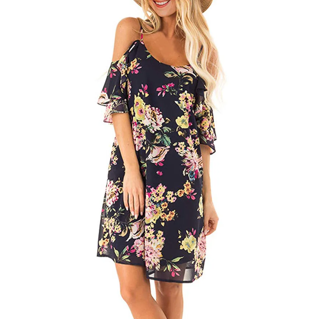 Женское короткое Цветочное платье с рукавом сексуальное летнее открытыми