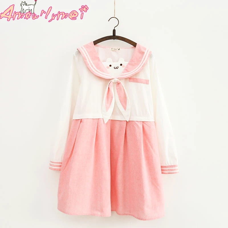 Весеннее женское платье в японском стиле морская девушка темно-синий матросский