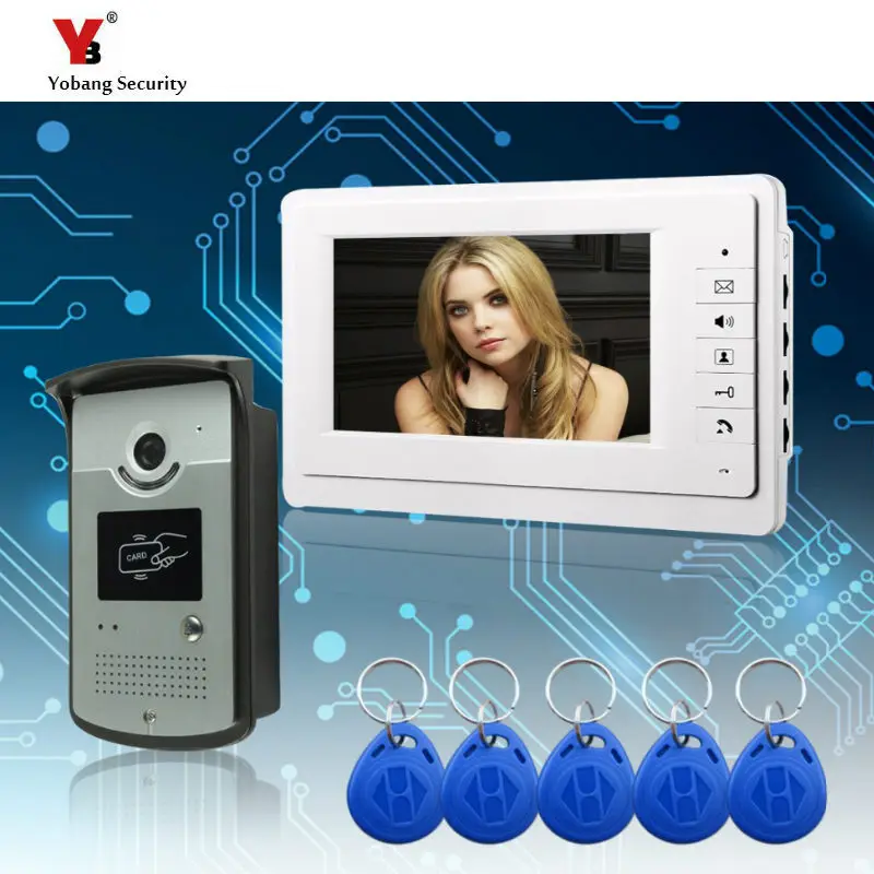 

Yobang Security 7"Video Door Intercom Color Camera With 5 PCSS RFID Keyfobs Outdoor Unit For Video Doorphone Door Intercom