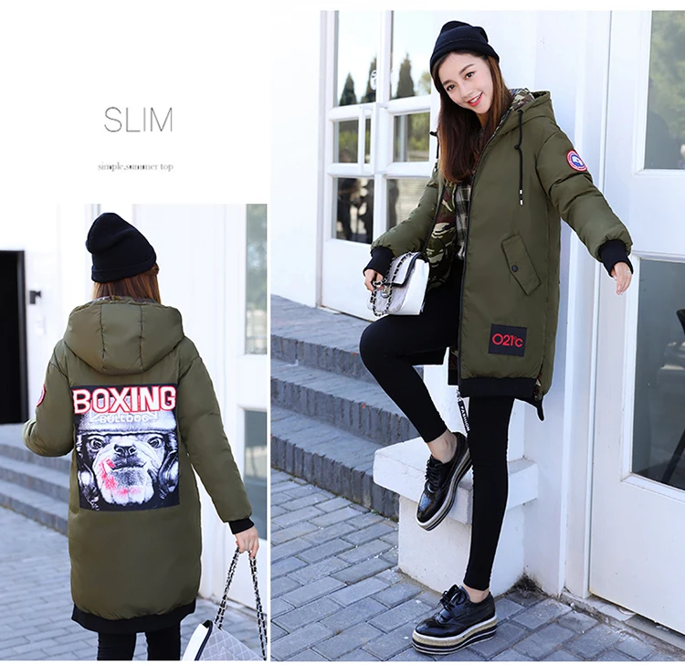 2018 Для женщин зимнее пальто длинные печати толстые теплые парки куртка хлопковая