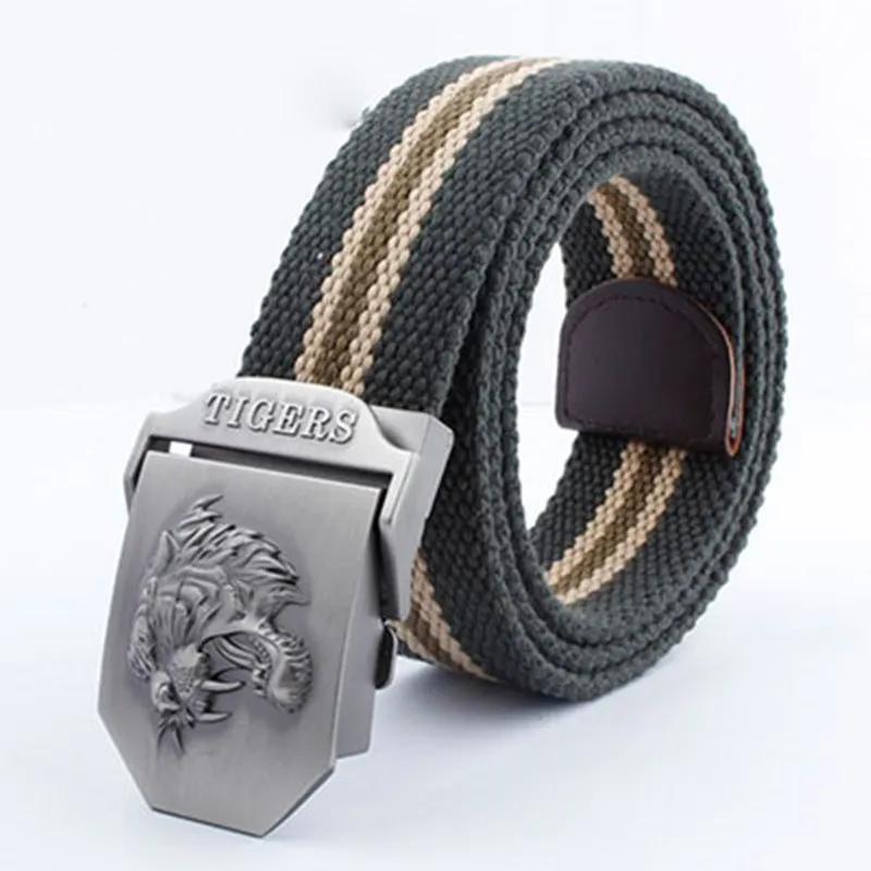 2017 новый Горячий Тигр Логотип Автоматическая Пряжка Холст Пояса мужские Тканые