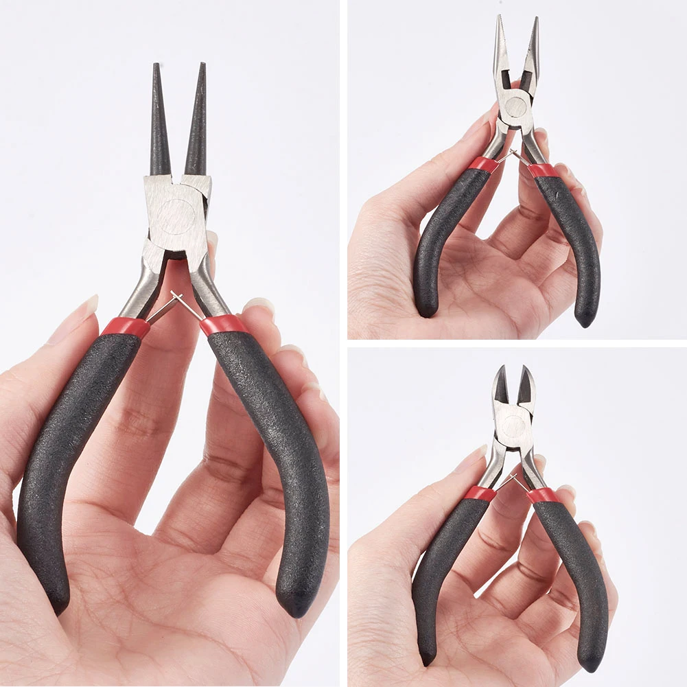 45# Сталь DIY ювелирных Наборы инструментов: круглый нос Щипцы для наращивания волос, Провода-резак Щипцы для наращивания волос и сбоку-Резка Щипцы для наращивания волос, черный, 315 х 70 х 10 мм; 3 шт./компл