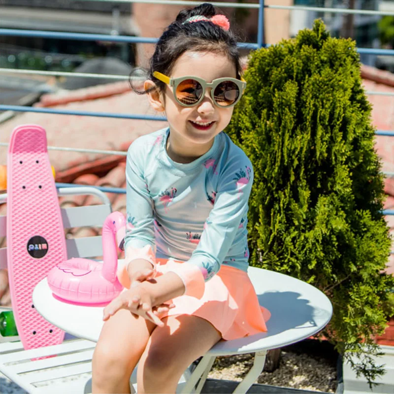 Купальный костюм с рисунком фламинго для маленьких девочек UPF50 + детский летний