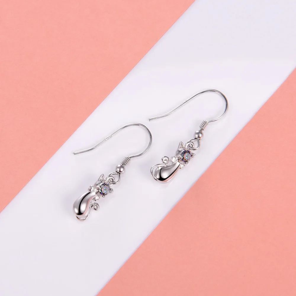 SILVERCUTE Cat Kitty Висячие серьги для женщин 925 стерлингового серебра Радуга Топаз крюк