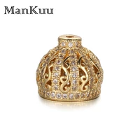 mankuu small elegant rhinestone dome crown spacer beads findings gold plating cubic zircon hollow charm beads for jewelry making