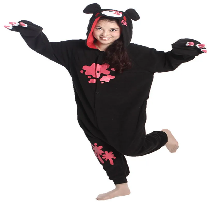 Флисовый черный костюм с героями мультфильмов жестокий Медведь Комбинезон