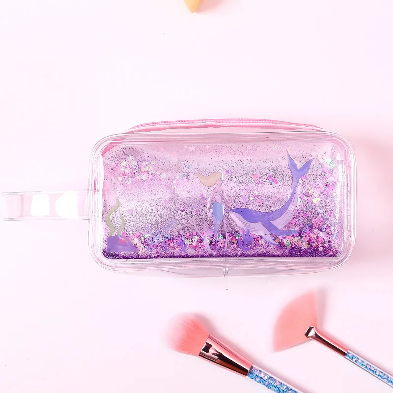 

DUGUO cute stationery creative quicksand glitter gold sequins cosmetic bag large capacity storage transparent pencil bag