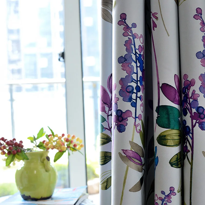 

American Style Purple Floral Blackout Curtains For Living Room Bedroom Kitchen Cortinas Printed Pastoral Window Treatments