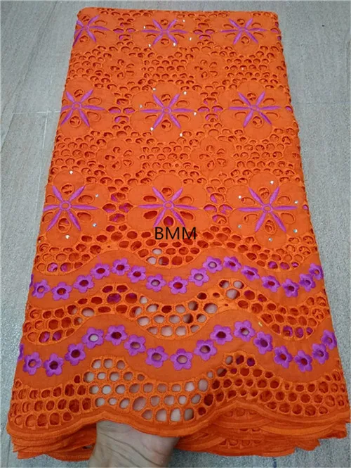 Orange swiss voile lace in switzerland african lace fabric tissu broderie africain suisse pink french lace fabric for women5yard/lot - Color: Orange