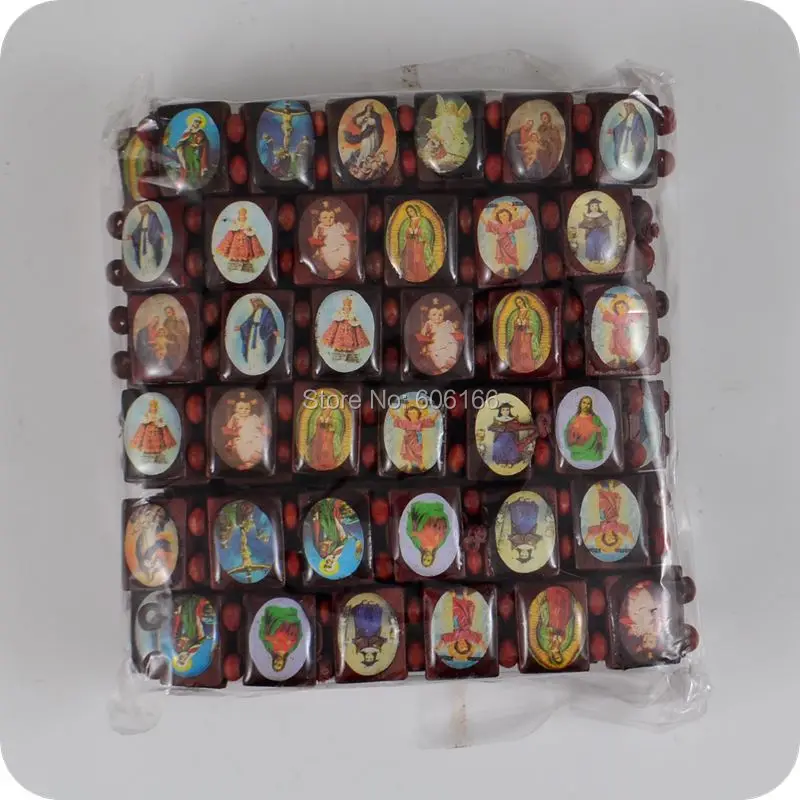 Оптовая продажа 36 шт./лот деревянный браслет с изображением Иисуса четки