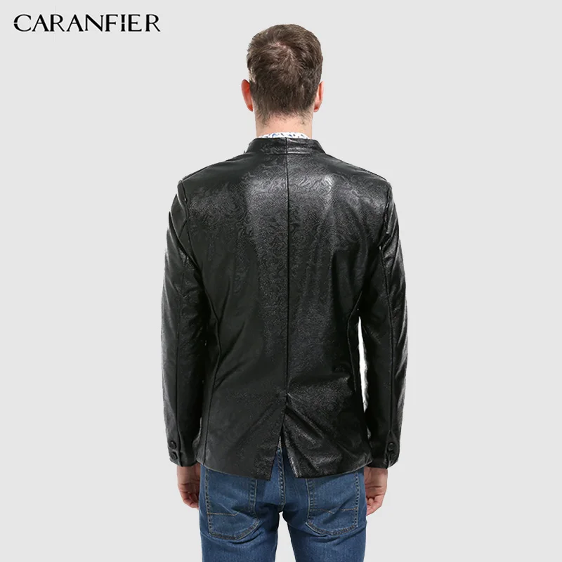 CARANFIER/блейзеры из искусственной кожи для мужчин с тиснением однотонная