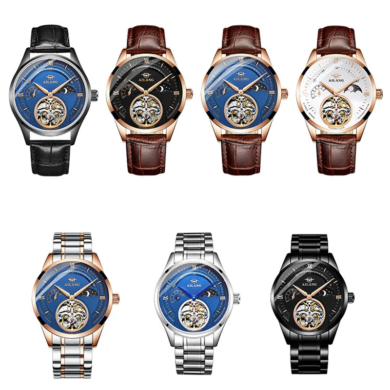 

NEW Automatic Mechanical Watches Mens Watches Top Brand Luxury Sapphire Genuine Leather Original Tourbillon Hollow Movement