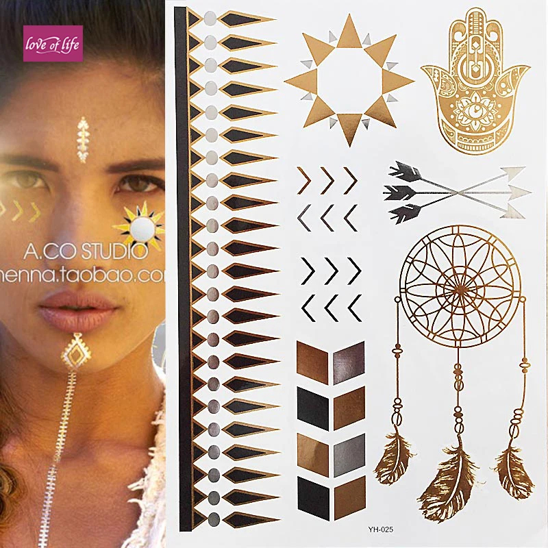 

Boho Gold Henna Metallic Flash Bindi Temporary Tattoos Sticker Bohemian