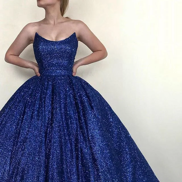 

Long Elegant Evening Dress 2020 Sparkly Strapless Lebanon Design Royal Blue Formal Party Saudi Arabia Evening Gowns