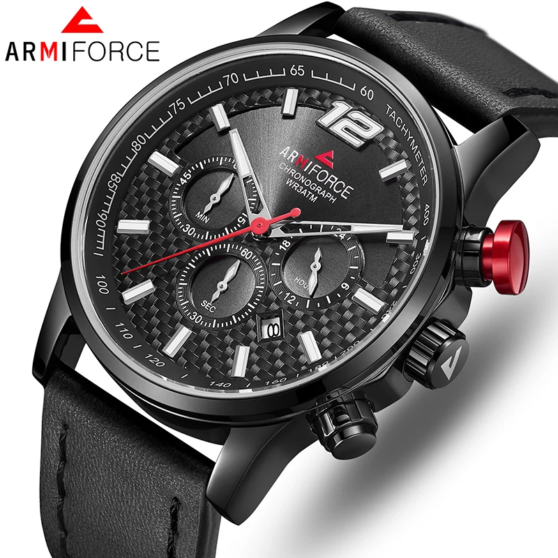Мужские часы лучший бренд класса люкс ARMIFORCE мужские кожаные спортивные кварцевые