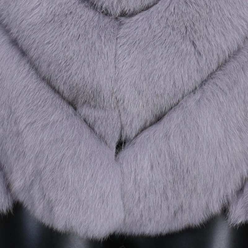 Женское пальто с капюшоном LVCHI белое черное облегающее кроличьим мехом на зиму 2019