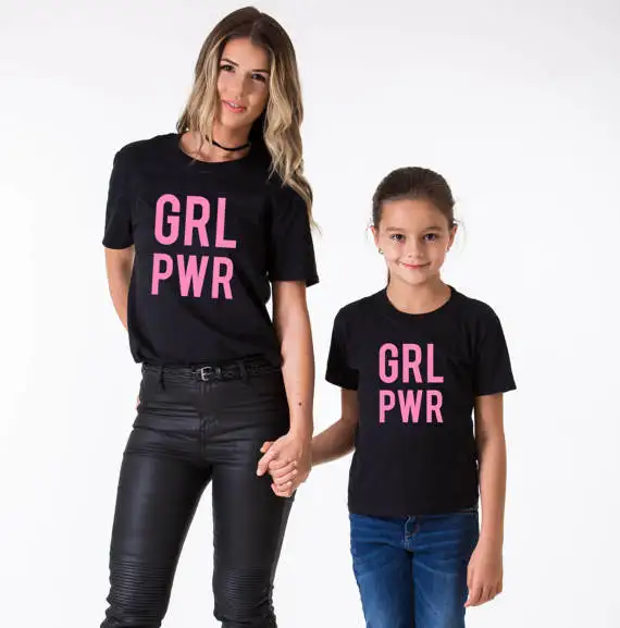 Женская футболка наряды GRL POWR футболки для мам и детей одежда девочек хлопковая