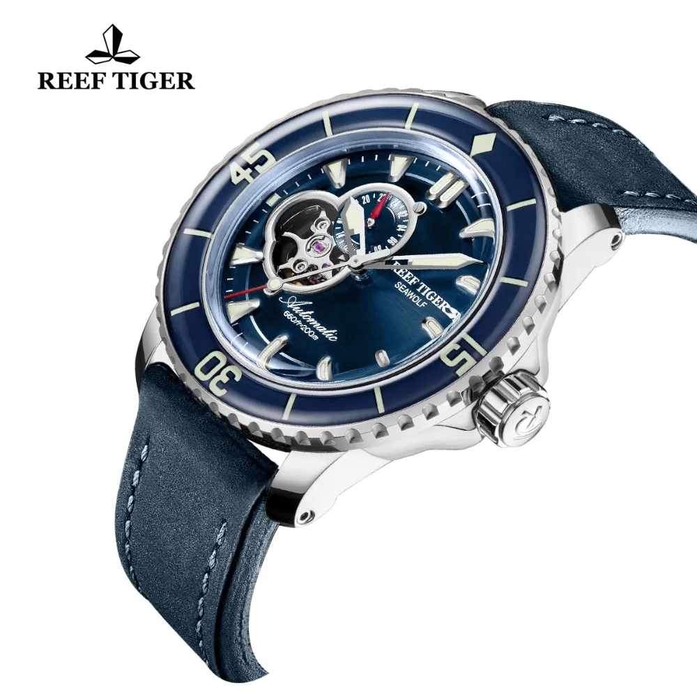 Роскошные часы для дайвинга Reef Tiger/RT спортивные цвета розового золота с кожаным