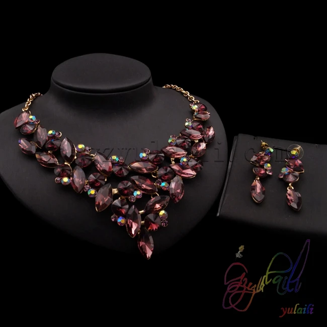 Ювелирный Комплект из жёлтого цветка и кристаллов|artificial jewellery set|crystal jewelry setfashion set