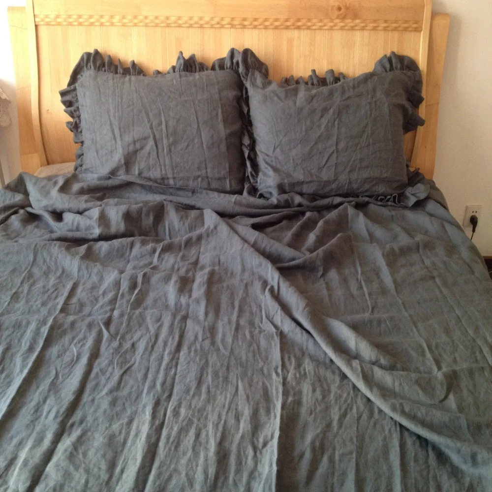 С оборками из чистого льна пододеяльник набор французской Комплект постельного