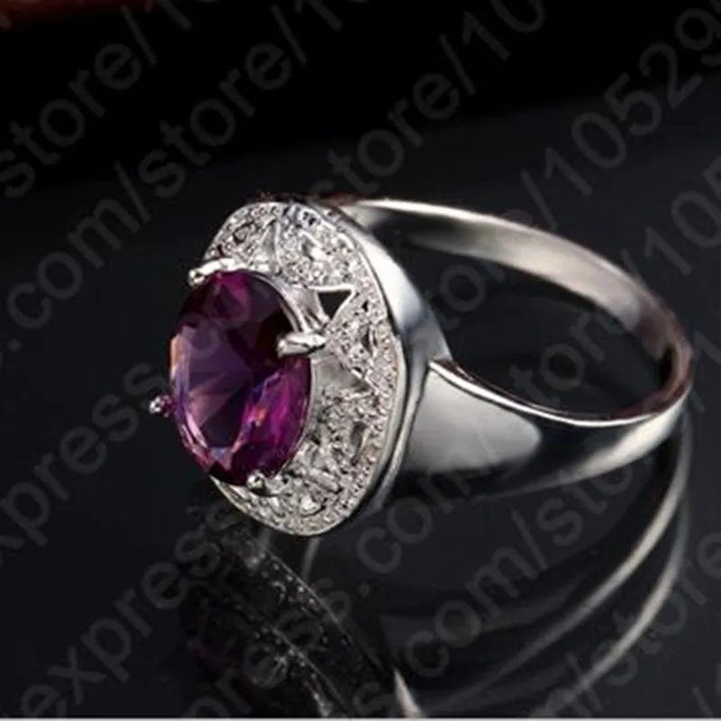 

2020 Hot Sell Super Shiny Purple Cubic Zircon Crystal Solid 925 Silver Women Rings/Girl's Wedding Finger Ring Jewelry Gift