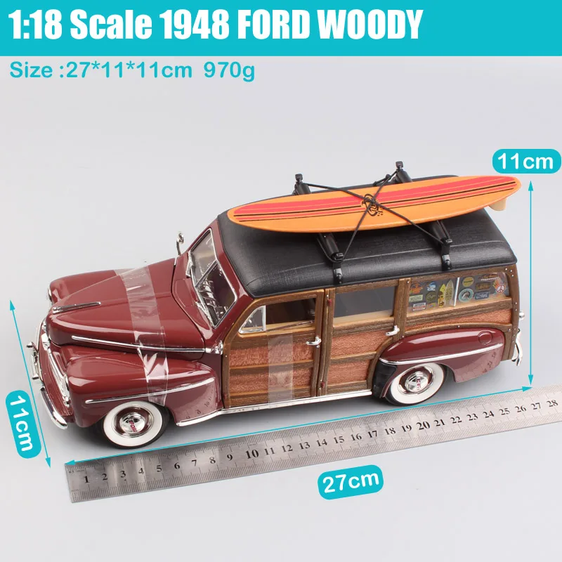 1/18 большой винтажный 1948 Ford woodie Woody Металлическая Модель доски для серфинга Ford супер де люкс Diecasts& Toy Vehicles весы автомобильные коллекционные - Цвет: 1948 FORD WOODY