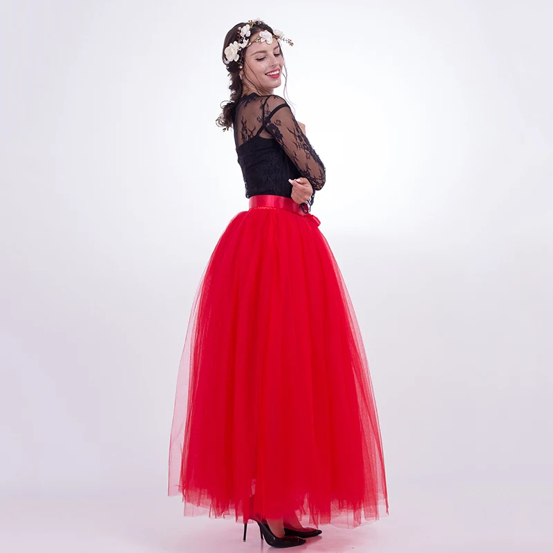 

7 Layers Maxi Long Women Skirts Ladies Tulle Skirt Ankle-length Apparel Wedding Ball Gown Faldas Lotita Jupe Saia Longa
