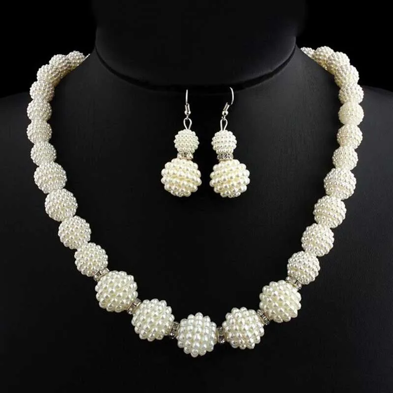 Комплект из колье и серёг с искусственным жемчугом|african beads jewelry set|fashion necklace setnecklace