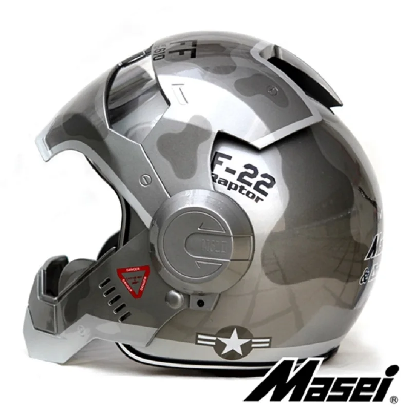 Мотоциклетный шлем Masei 610 F22 Raptor US Air Force F22|helmet ironman|masei 610helmet open |