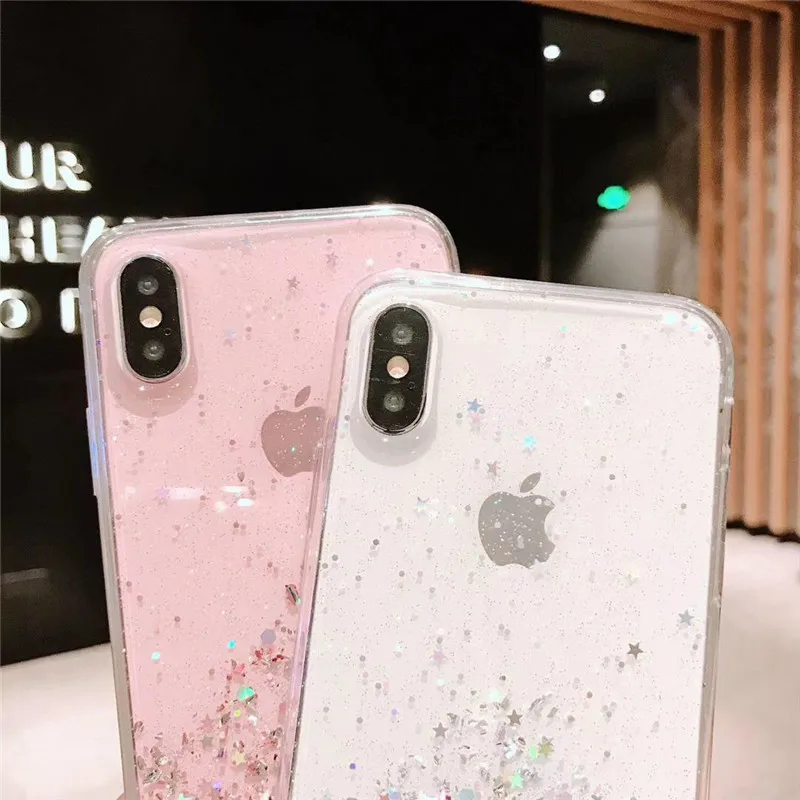 Fashion silver foil Soft TPU Bumper Clear Glitter Star pattern Phone Case For iPhone X XS XR Max 8 7 6 6S Plus protect Cover | Мобильные