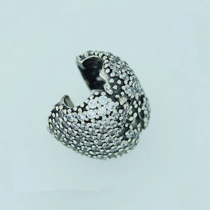 

925 Sterling Silver Pave Cubic Zircon Heart Clip Charm Love Heart Stopper Fit Silver Charm Bracelets for Women & Men Jewelry