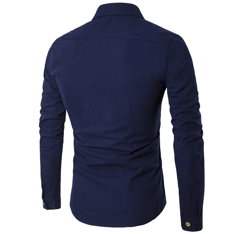 Мужская приталенная рубашка Повседневная двубортная в стиле смокинг с длинным