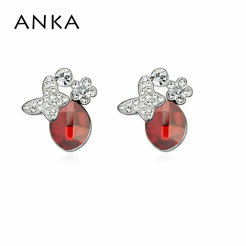 Женские серьги-гвоздики с бабочкой и цветком кристаллами #102766 | Украшения