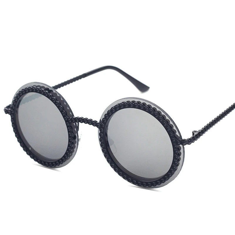 Женские круглые солнцезащитные очки зеркальные розовые со стразами в стиле