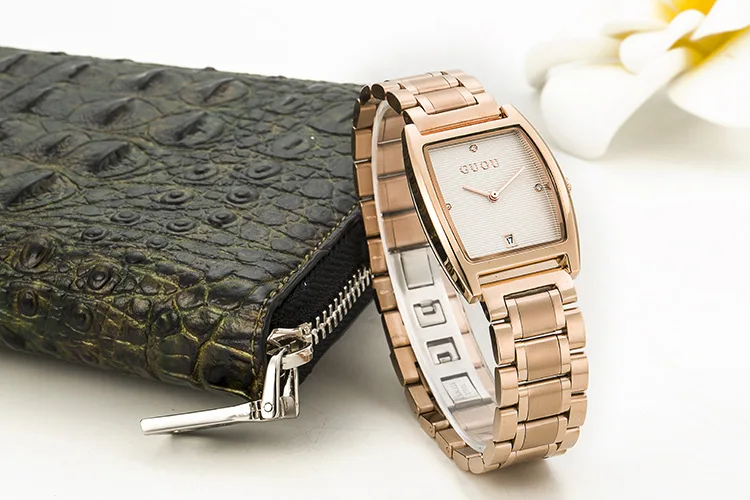 Оригинальный Женский маленький Прямоугольный циферблат GUOU ремешок для часов из