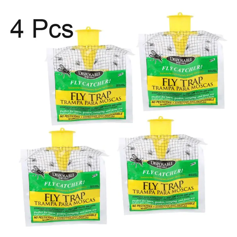 4pcs Fly Trap устройства с захвата вредителей Управление Анти летать убийство открытый одноразовые летать ловитель Управление Ловушка с аттрактанта инсектицид - Цвет: 4pcs
