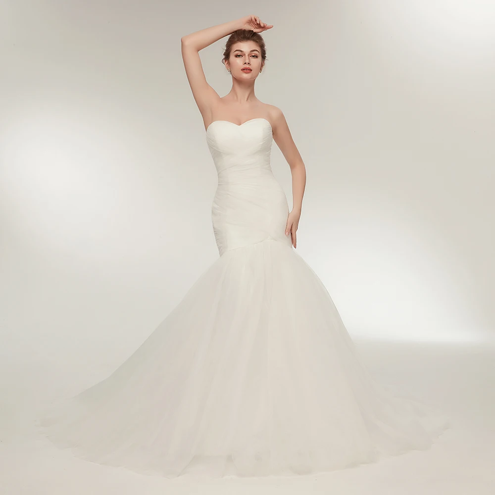 Merimaid Wedding Dress Sweetheart Neckline Ruffled Tulle Bridal Gowns Woman Marry Dresses Sleeveless 50 cm Length Train | Свадьбы и