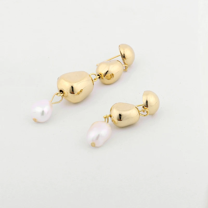 GHIDBK Gold Color Shaped Freshwater Pearls Drop Earrings for Women Asymmetric Long Baroque Hanging Brincos | Украшения и