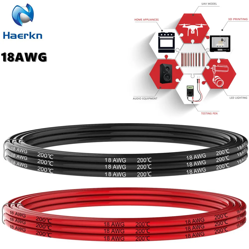 

18 Gauge 0.82mm2 Electrical Silicone Wire Hook Up Wire Cable Black and Red Soft Flexiblen ned 18 AWG Copper Wire Primary wire