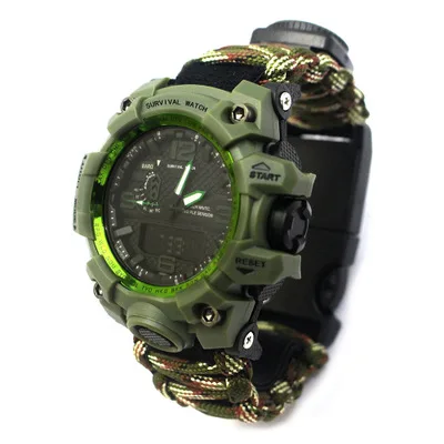 Military Watch EDC Открытый выживания часы с Паракордом шестерни Водонепроницаемый аварийный Кемпинг браслет нож компас свисток термометр аптечки - Цвет: Military Watch