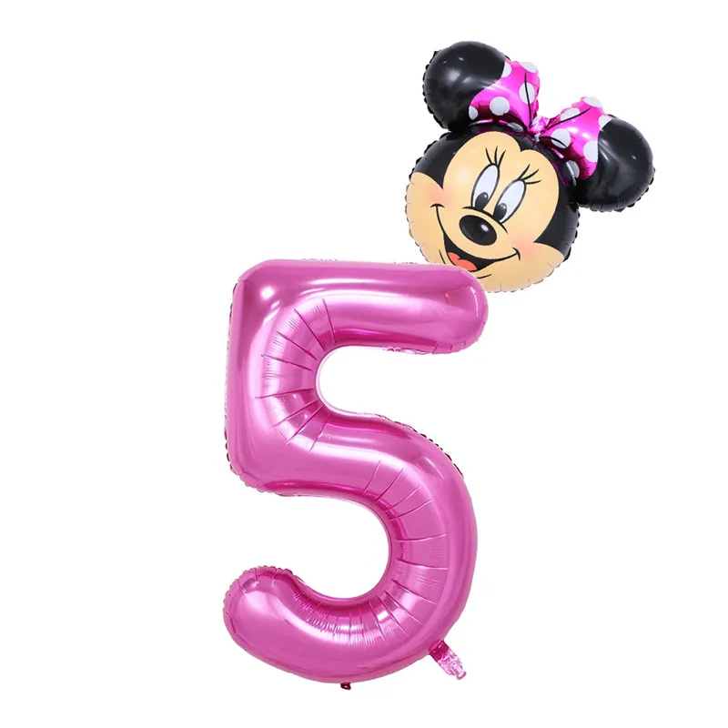 pink 5 2 шт., 40 дюймов, розовые, черные фольгированные воздушные шары с цифрами, для мальчиков и девочек 1, 2, 3, 4 месяца, на день рождения, с изображением головы Микки и Минни, воздушные шары из фольги, вечерние украшения - Цвет: pink 5