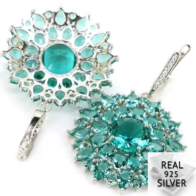 Real 14.8g 925 Solid Sterling Silver New Designed Star Shape Rich Blue Aquamarine Woman's Earrings 50x33mm